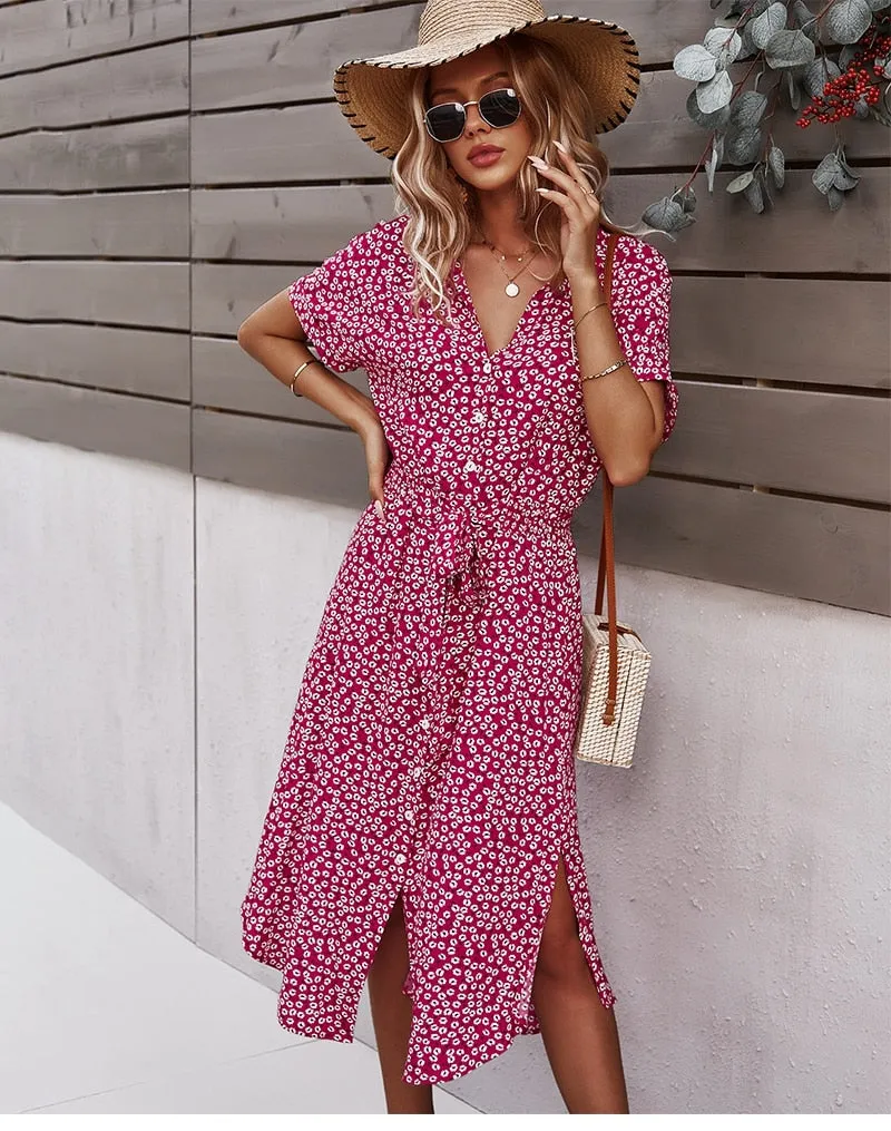 Boho Midi Dress, Sundress, Layla Red