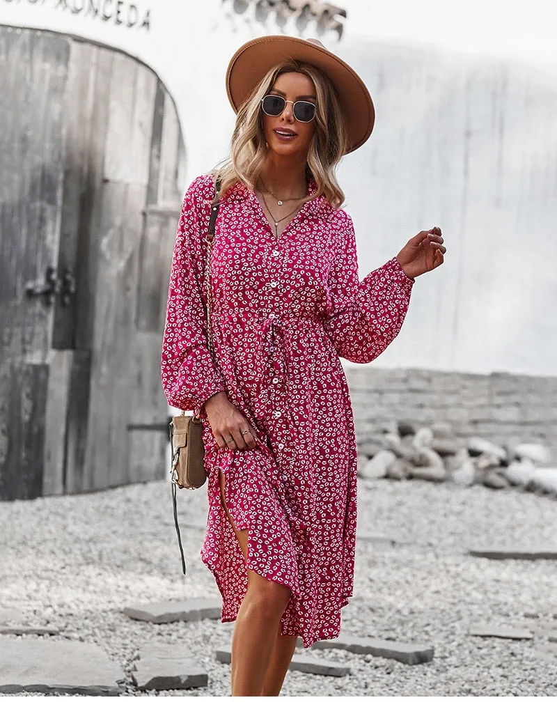 Boho Midi Dress, Sundress, Layla Red