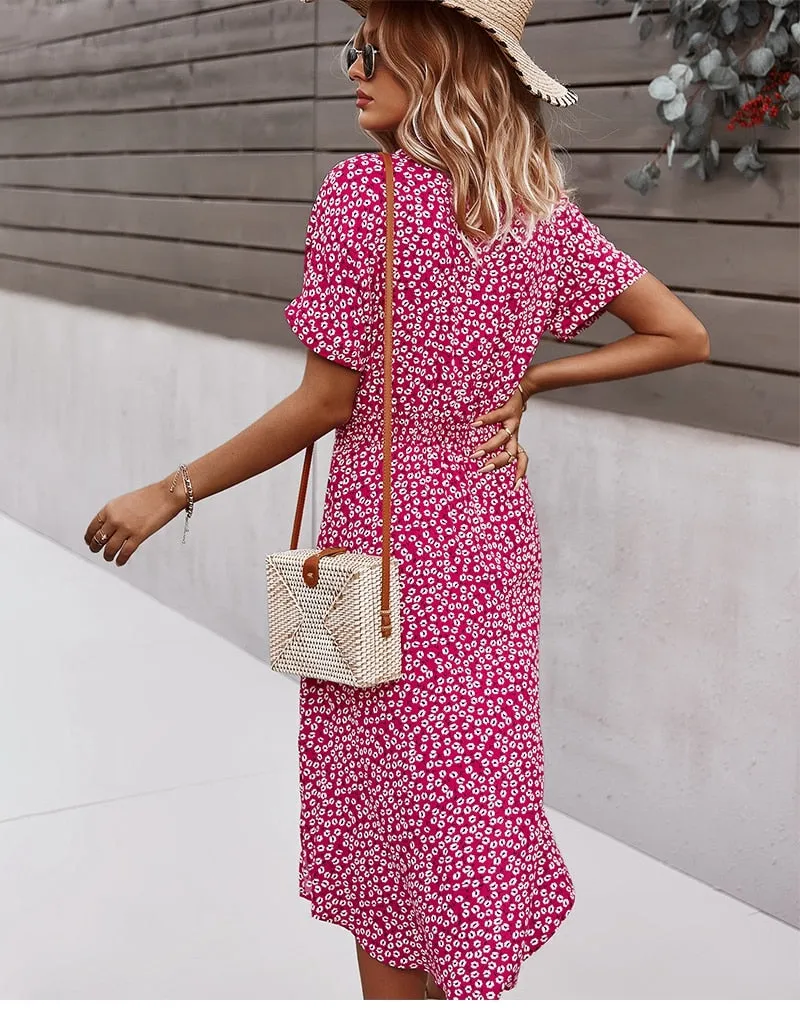 Boho Midi Dress, Sundress, Layla Red