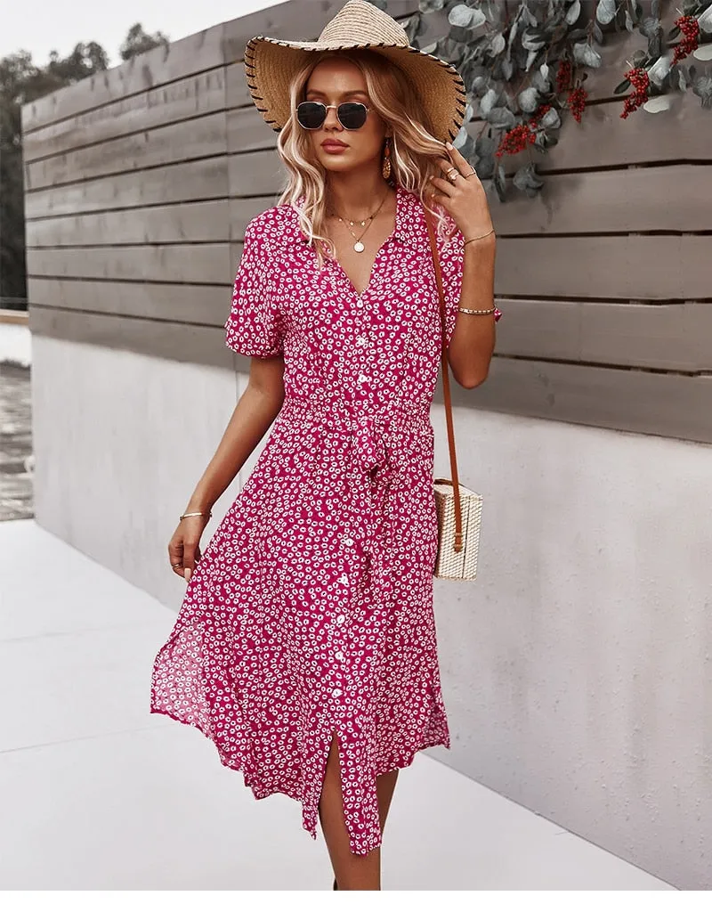 Boho Midi Dress, Sundress, Layla Red