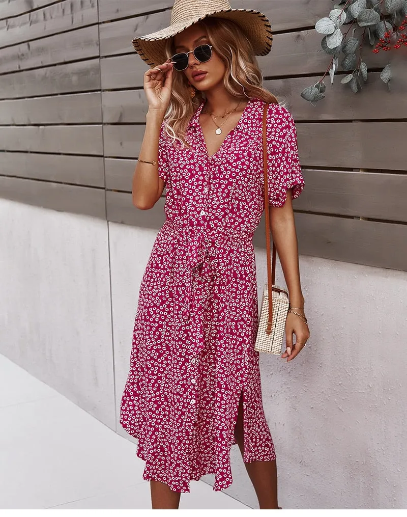 Boho Midi Dress, Sundress, Layla Red