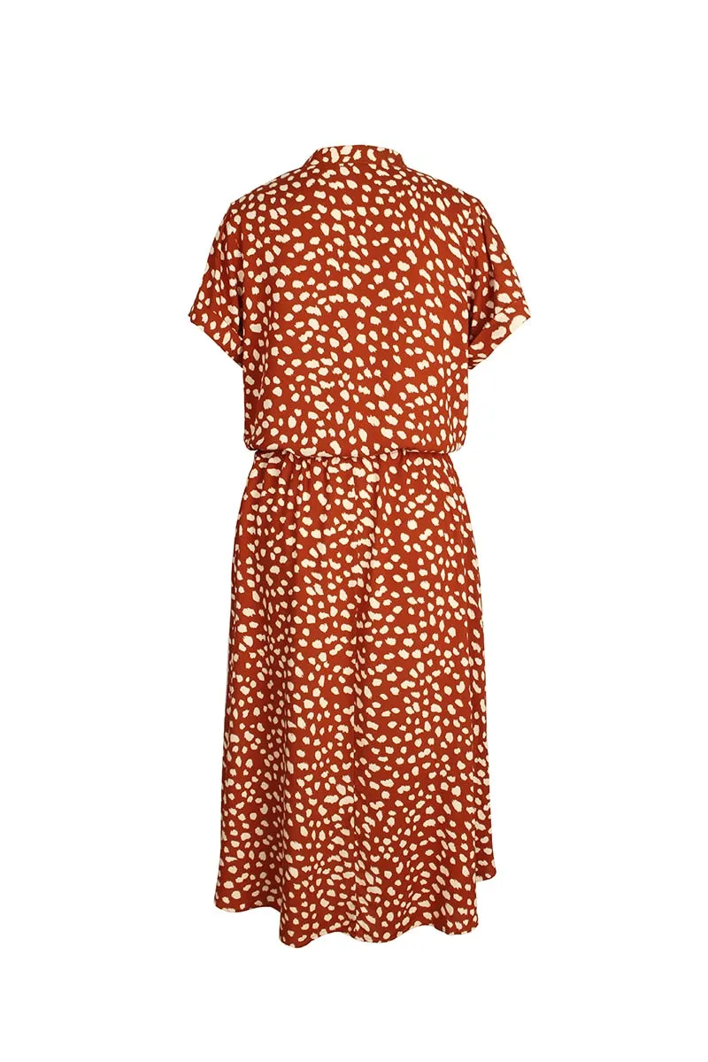 Boho Midi Dress,  Sundress, Quinn Polka Dot in Orange Brick