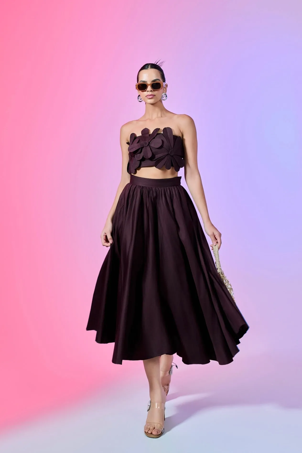 Brown Bloom Midi Skirt