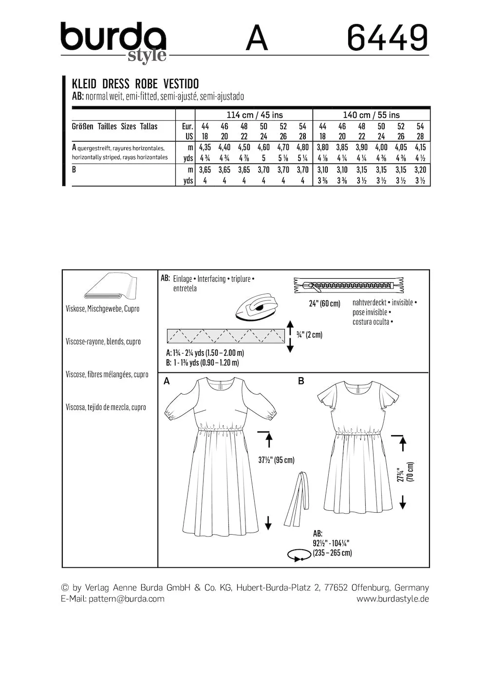 Burda Pattern 6449 Women's Summer Dresses (18-28)