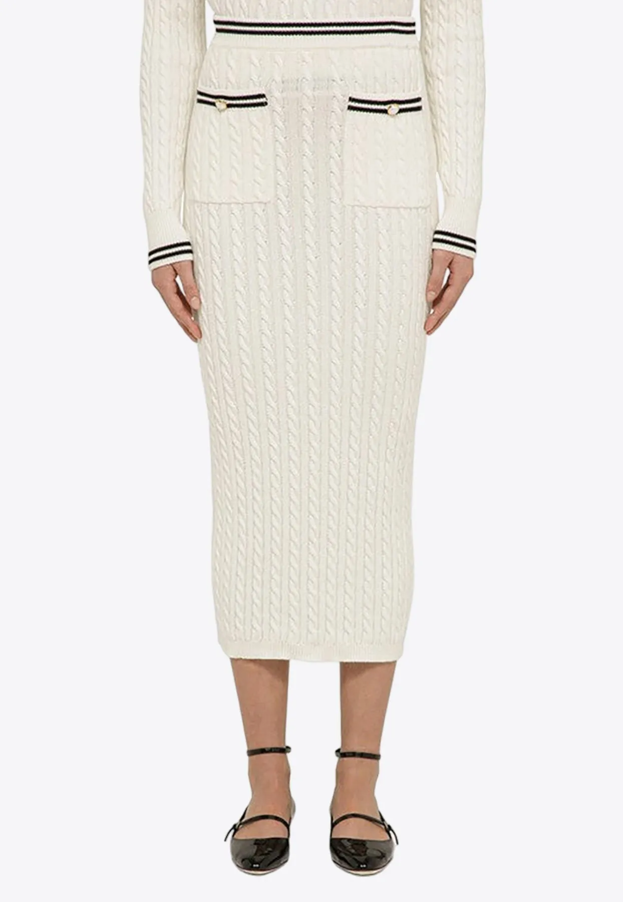 Cable-Knit Midi Pencil Skirt