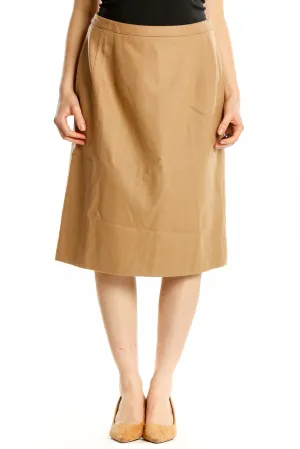 Camel Virgin Wool A-Line Midi Skirt