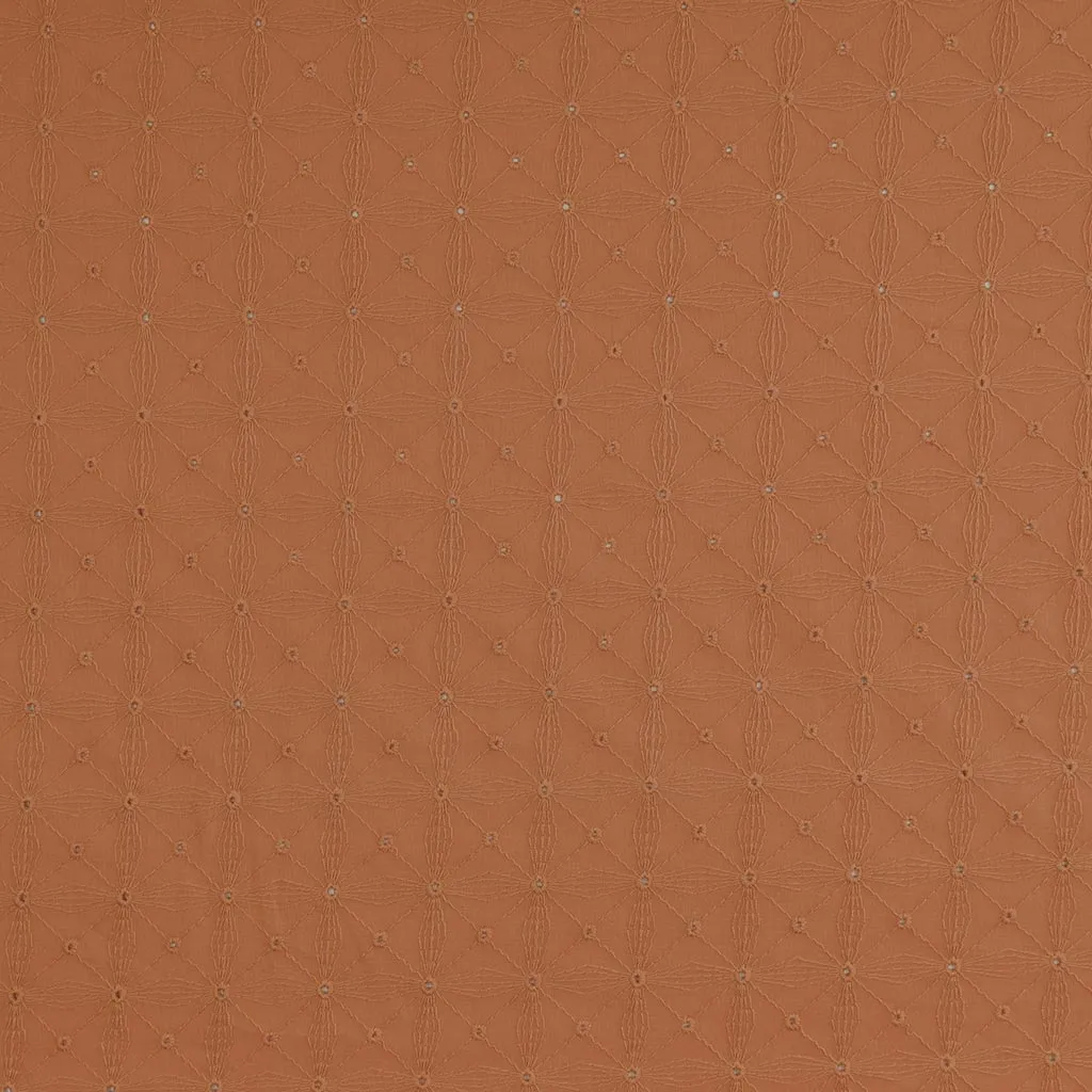 Carolina - Dark Peach, Geometric Embroidered Cotton Woven Fabric