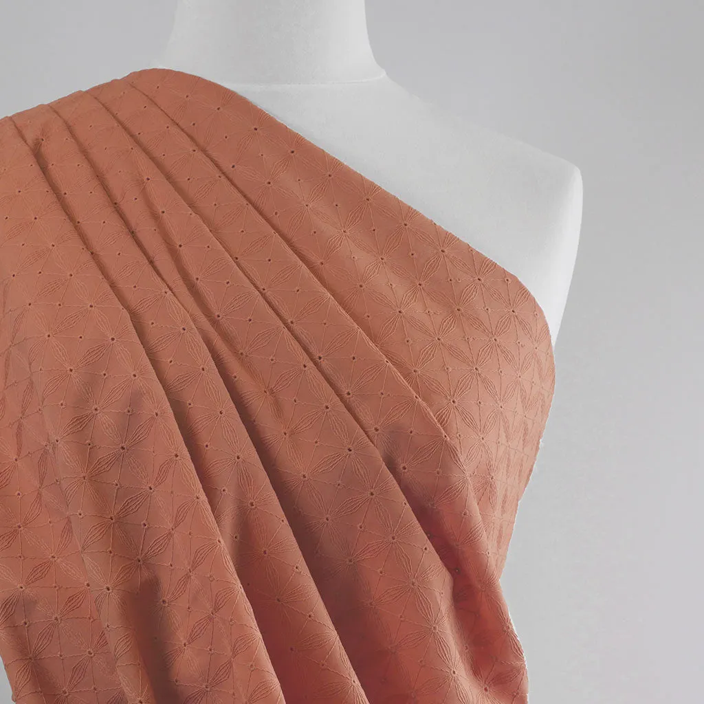 Carolina - Dark Peach, Geometric Embroidered Cotton Woven Fabric