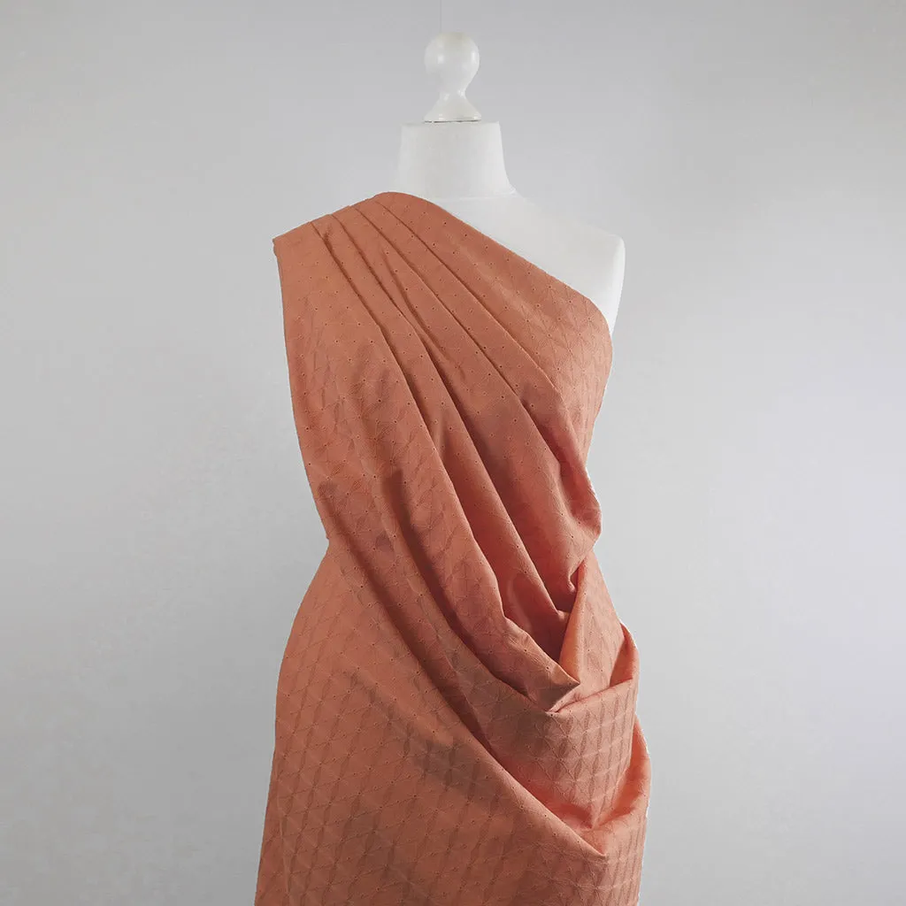 Carolina - Dark Peach, Geometric Embroidered Cotton Woven Fabric