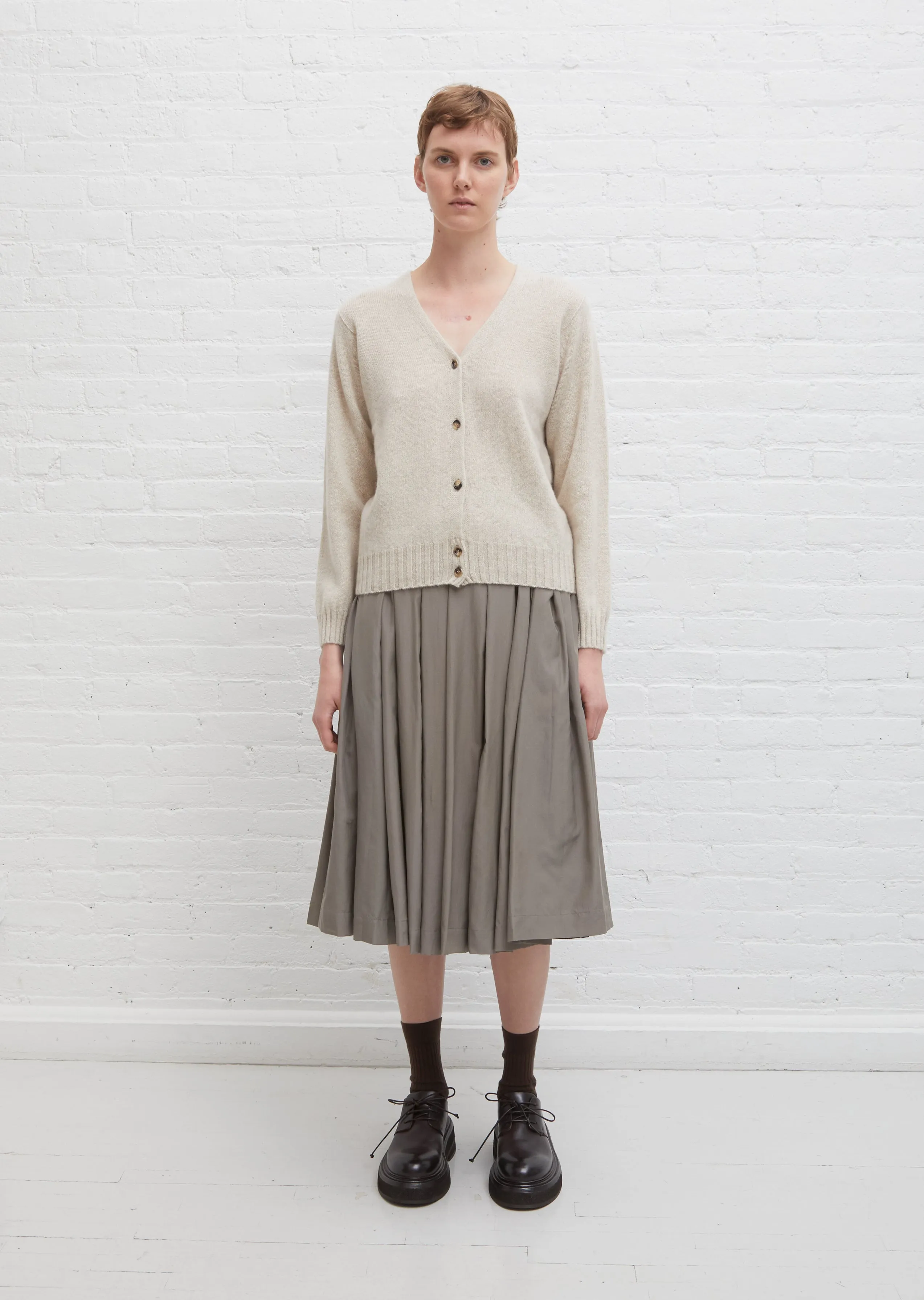 Cashmere Seamless V Neck Cardigan — Light Brown