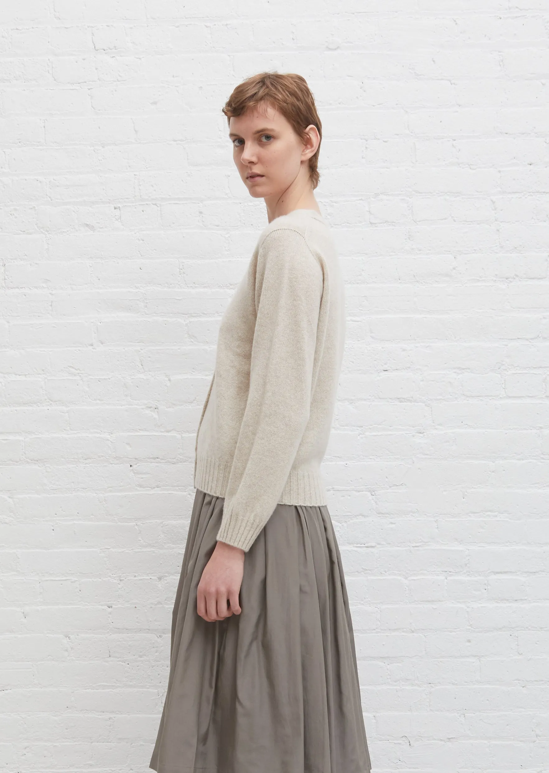 Cashmere Seamless V Neck Cardigan — Light Brown