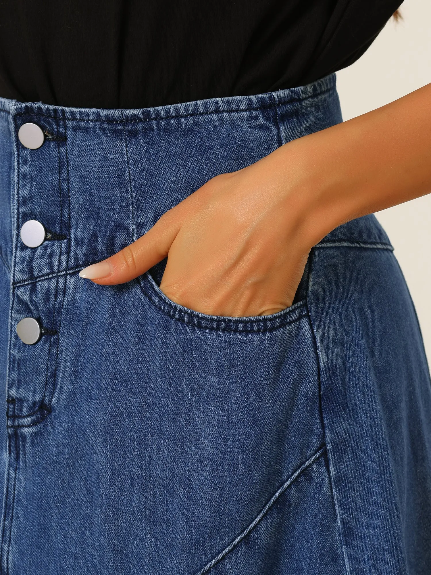 Casual Denim High Waisted A-Line Flared Maxi Skirt