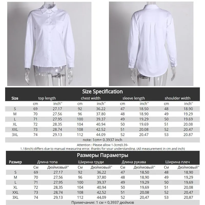 Casual Loose Women Shirts Fashion Collar Plus Size Blouse Long Sleeve Buttons White Shirt Women Tops