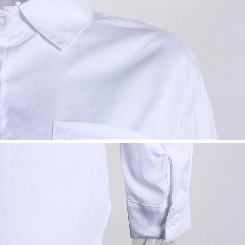 Casual Loose Women Shirts Fashion Collar Plus Size Blouse Long Sleeve Buttons White Shirt Women Tops