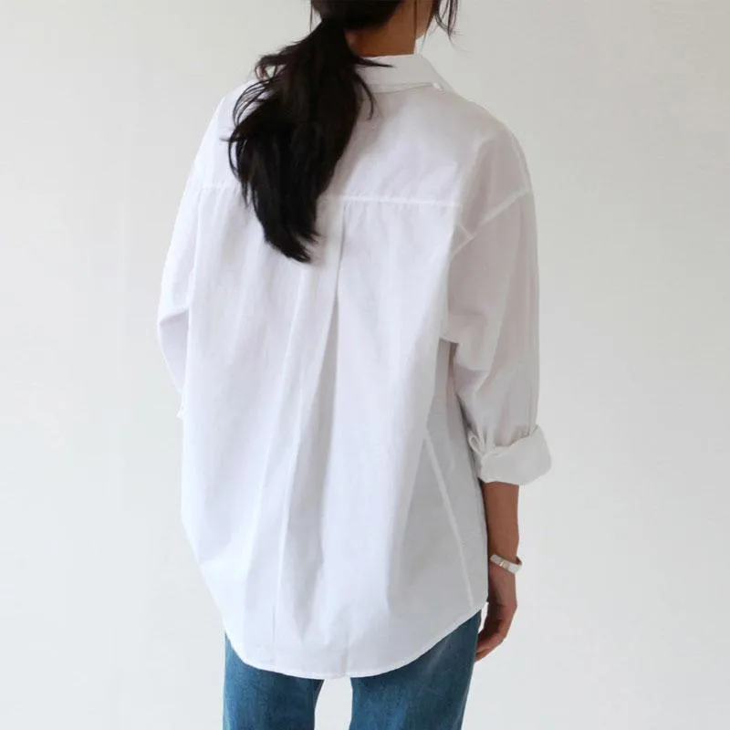 Casual Loose Women Shirts Fashion Collar Plus Size Blouse Long Sleeve Buttons White Shirt Women Tops