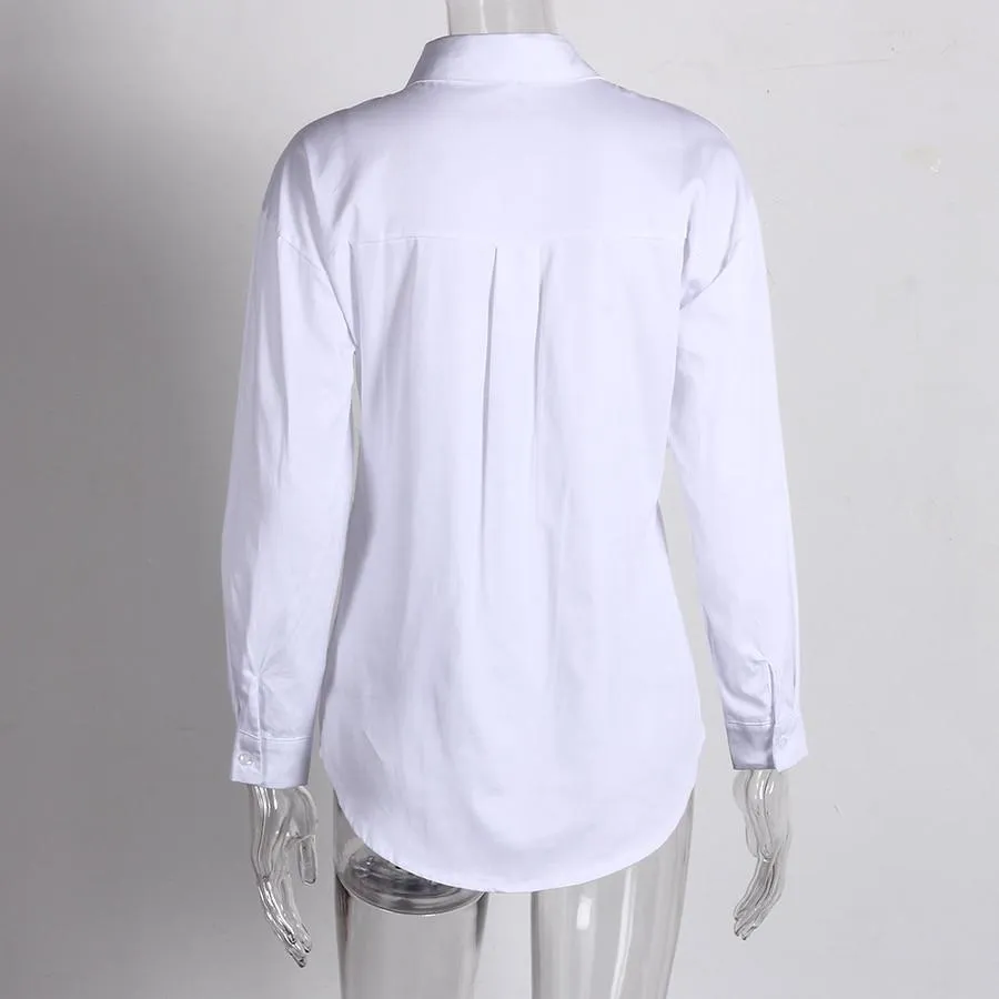 Casual Loose Women Shirts Fashion Collar Plus Size Blouse Long Sleeve Buttons White Shirt Women Tops