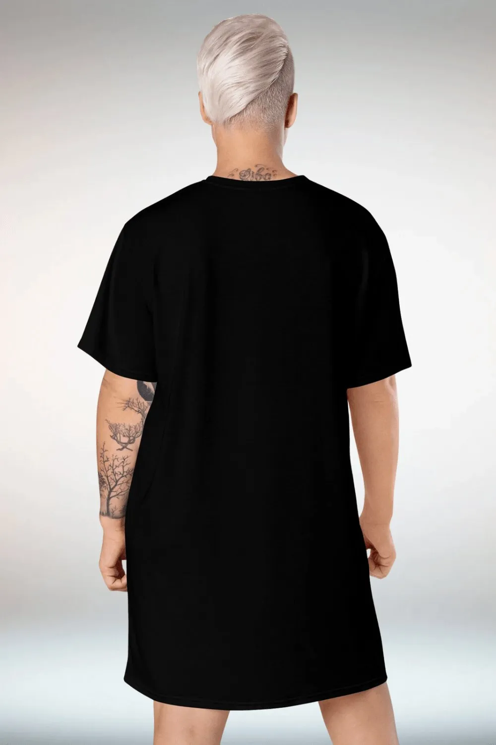 Cat Print Black T Shirt Dress