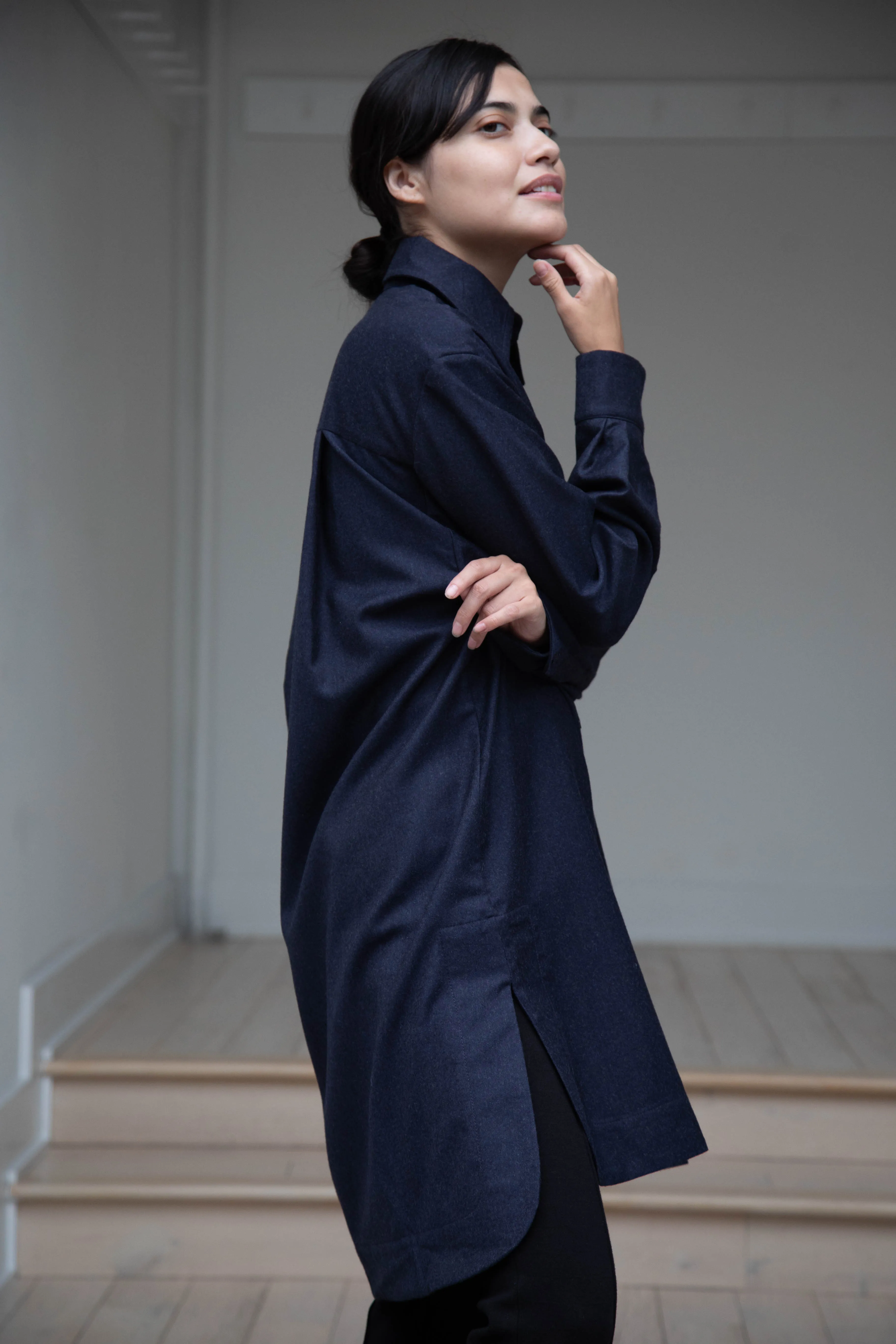 Cawley | Big Shirt in Dark Navy Wool