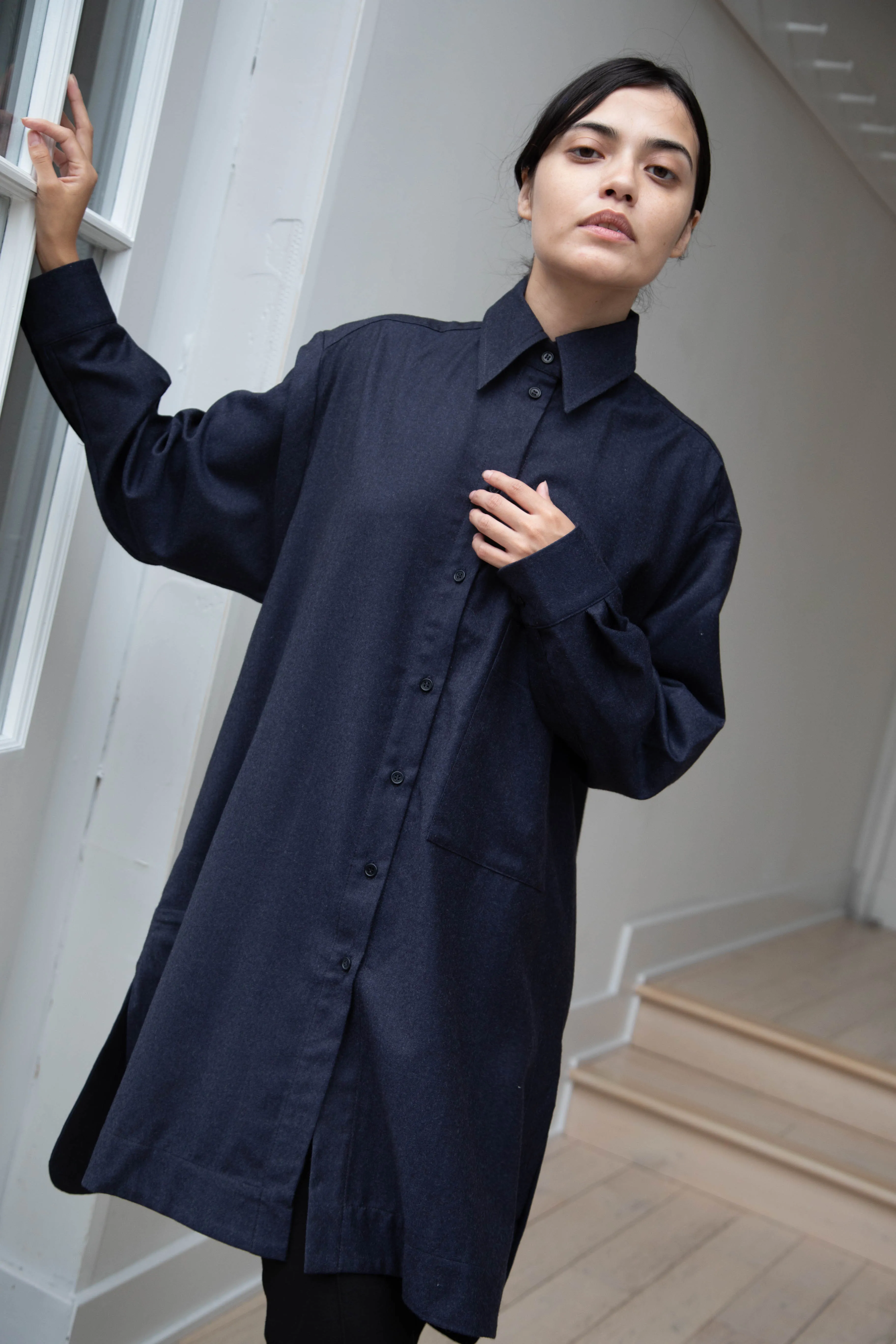 Cawley | Big Shirt in Dark Navy Wool