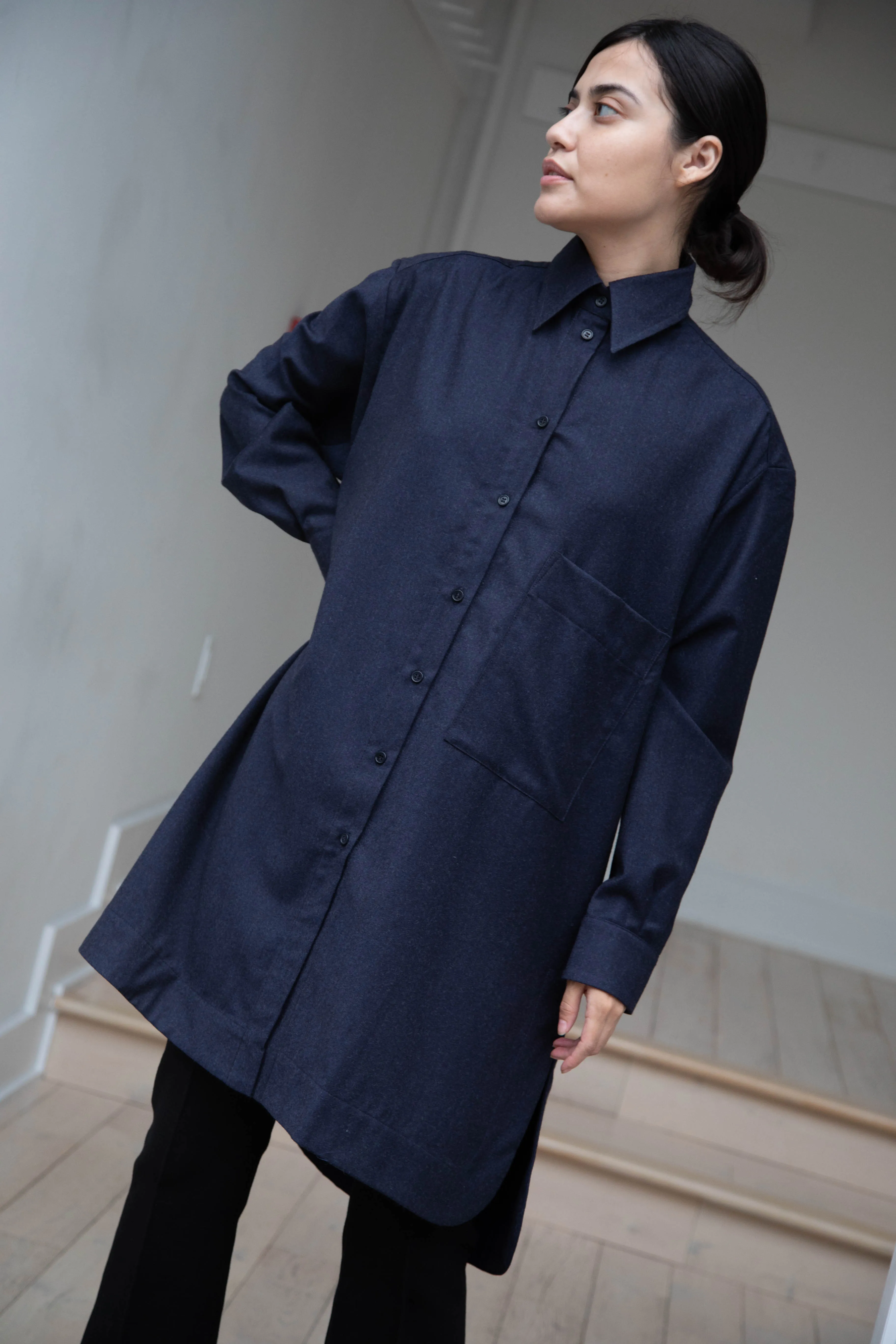 Cawley | Big Shirt in Dark Navy Wool