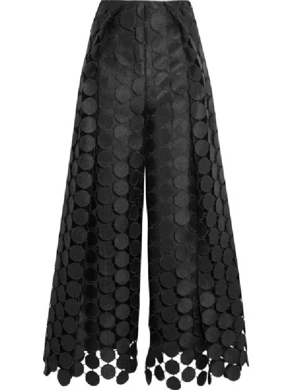 Chicmy-High Waisted Wide Leg Hollow Polka Dot Solid Color Pants Trousers