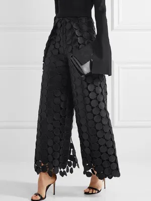 Chicmy-High Waisted Wide Leg Hollow Polka Dot Solid Color Pants Trousers