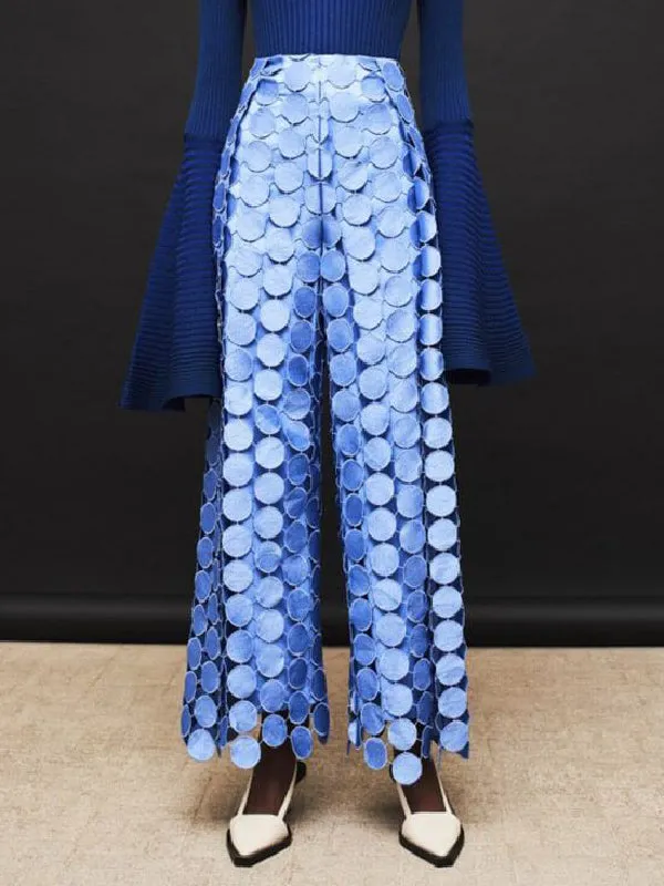 Chicmy-High Waisted Wide Leg Hollow Polka Dot Solid Color Pants Trousers