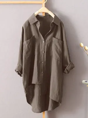 Chicmy-Original Solid Irregularity Lapel Shirt Blouse Tops