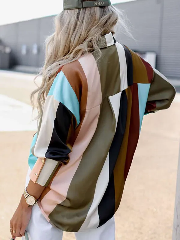 Chicmy-Stylish Selection Long Sleeves Loose Contrast Color Lapel Collar Blouses&Shirts Tops
