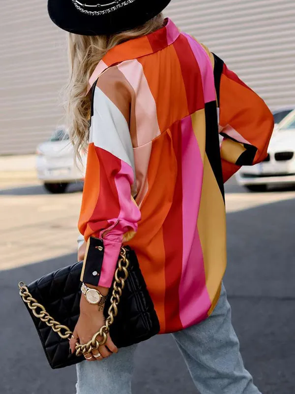 Chicmy-Stylish Selection Long Sleeves Loose Contrast Color Lapel Collar Blouses&Shirts Tops
