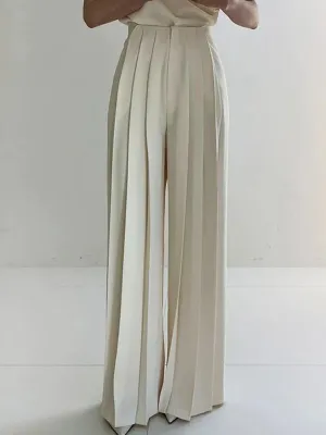 Chicmy-Urban Solid Color Pleats High Waisted Wide Leg Pants