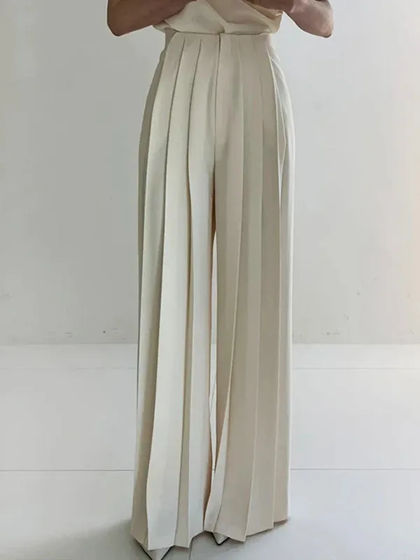 Chicmy-Urban Solid Color Pleats High Waisted Wide Leg Pants