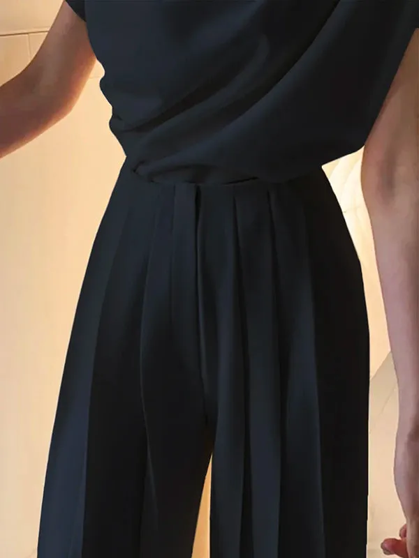 Chicmy-Urban Solid Color Pleats High Waisted Wide Leg Pants