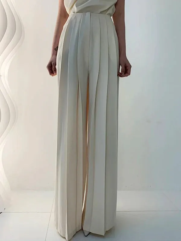 Chicmy-Urban Solid Color Pleats High Waisted Wide Leg Pants