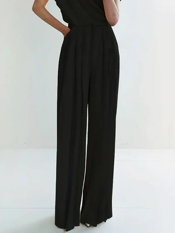 Chicmy-Urban Solid Color Pleats High Waisted Wide Leg Pants