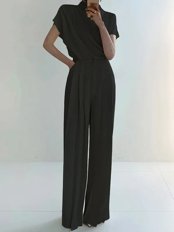 Chicmy-Urban Solid Color Pleats High Waisted Wide Leg Pants