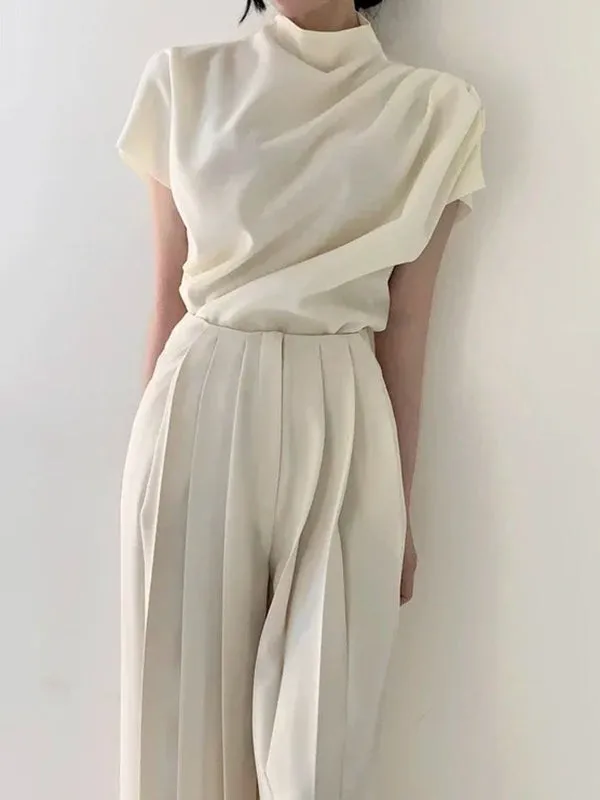 Chicmy-Urban Solid Color Pleats High Waisted Wide Leg Pants