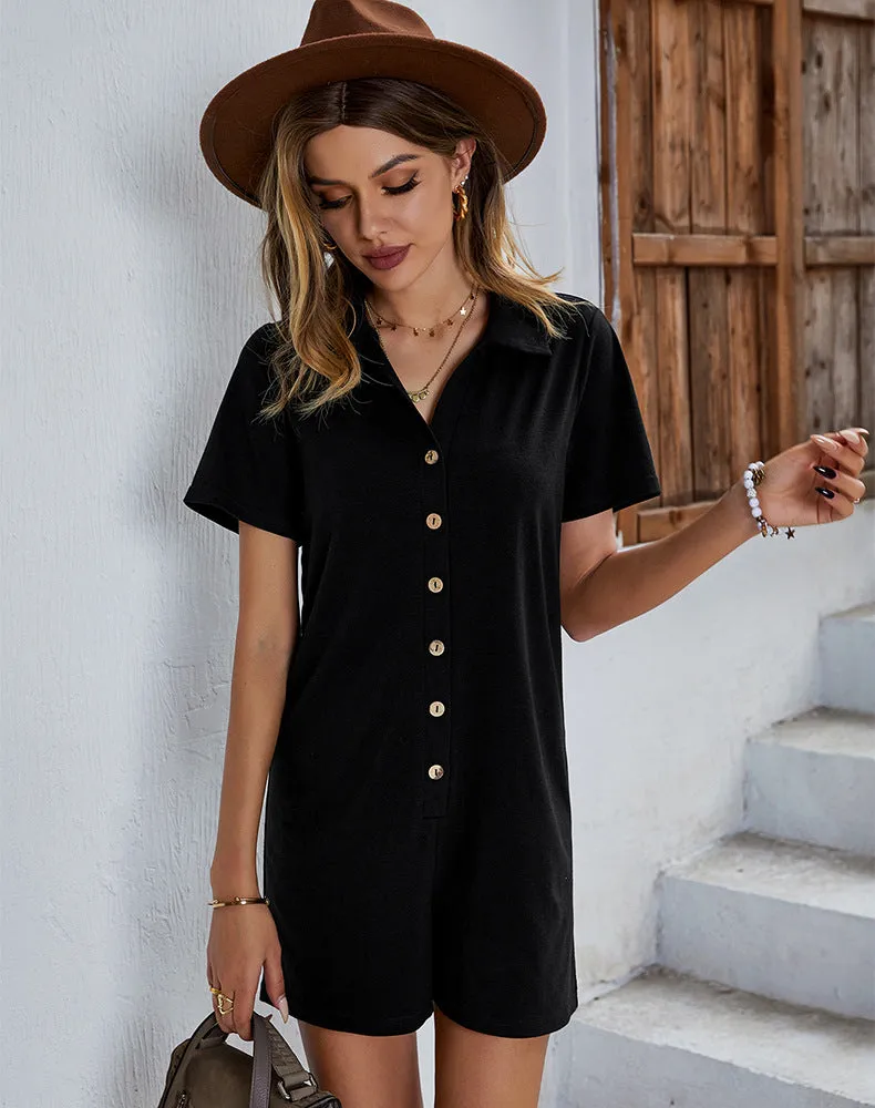 CHICMY- Women's Rompers Lapel Single-Breasted Short Jumpsuits Outfits