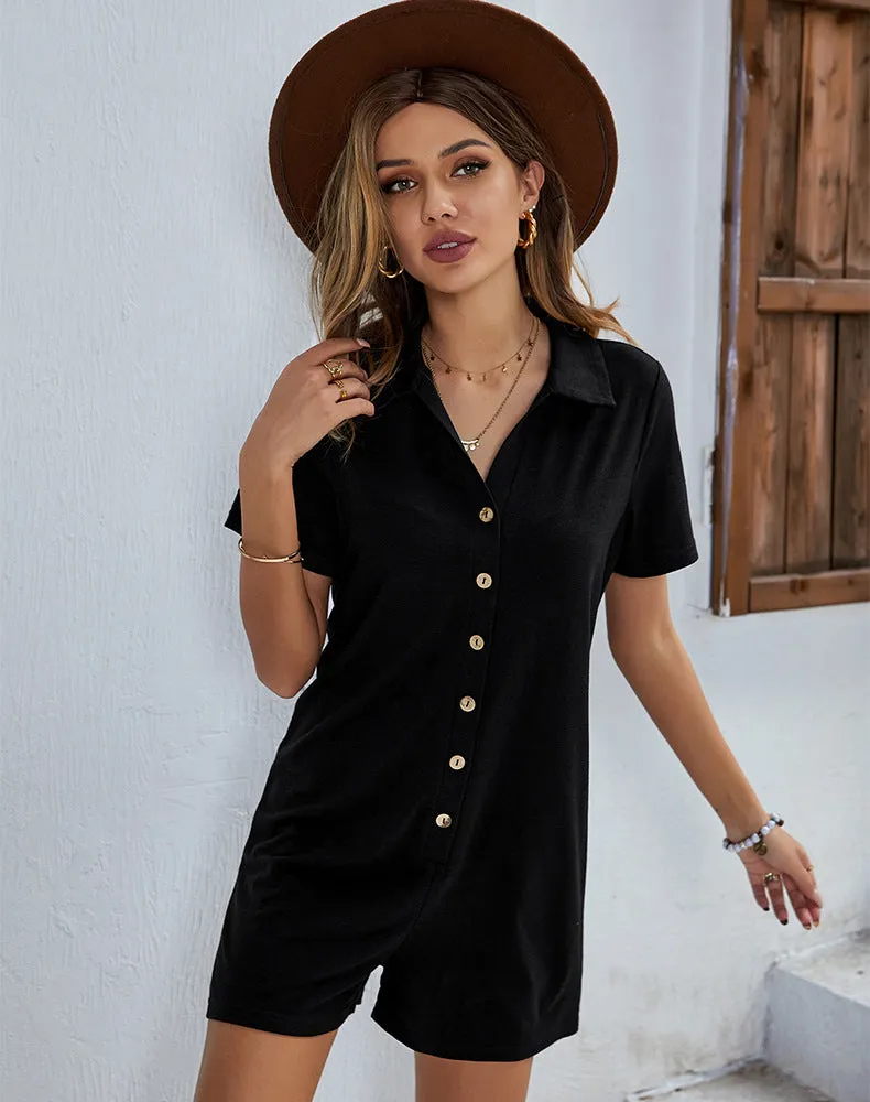 CHICMY- Women's Rompers Lapel Single-Breasted Short Jumpsuits Outfits