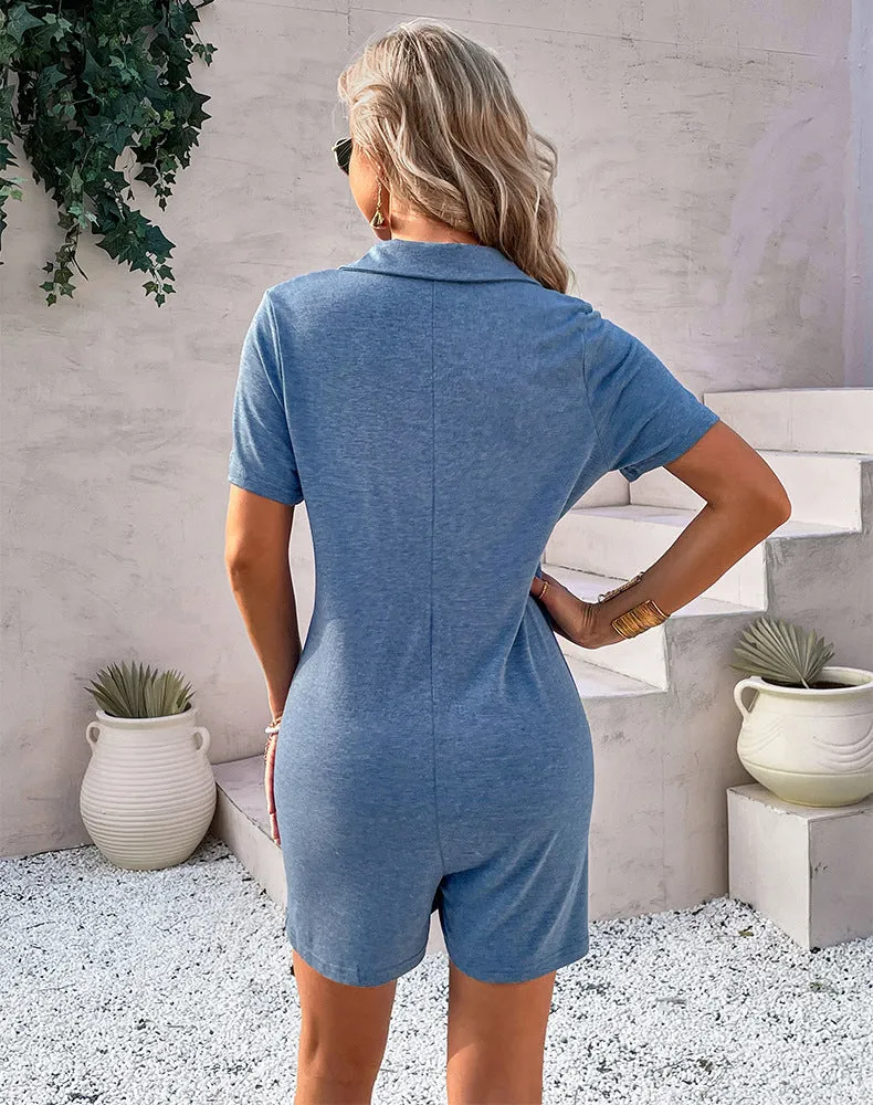 CHICMY- Women's Rompers Lapel Single-Breasted Short Jumpsuits Outfits