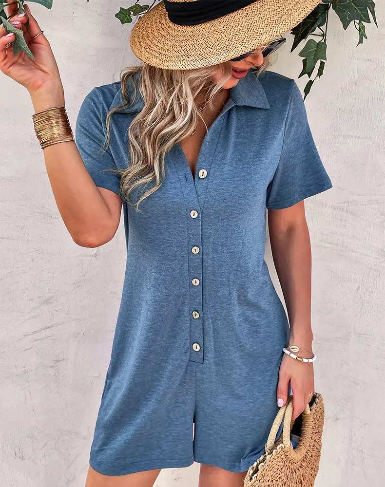 CHICMY- Women's Rompers Lapel Single-Breasted Short Jumpsuits Outfits