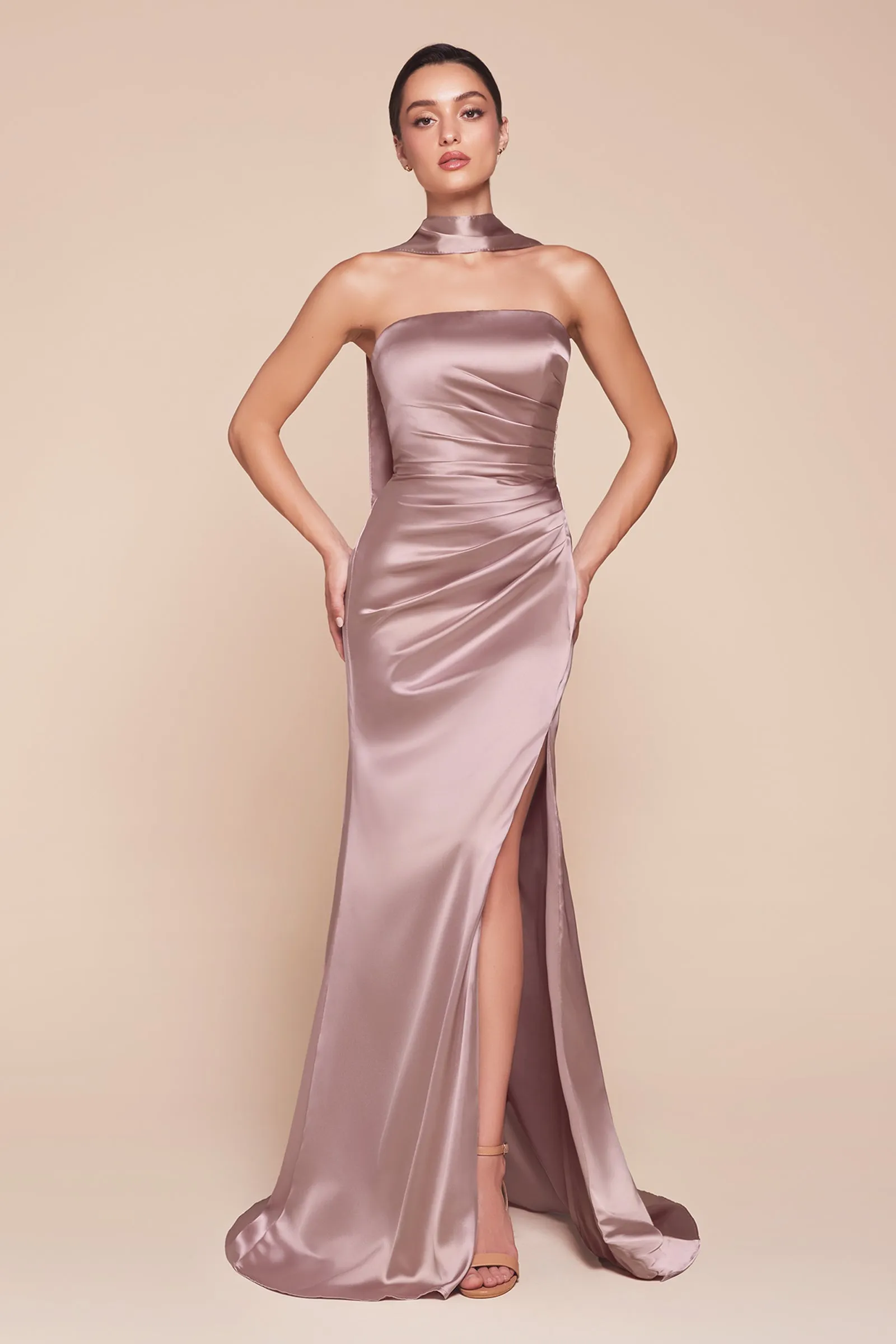 CINDERELLA DIVINE 7451 Strapless with Sash Satin Fitted Dress
