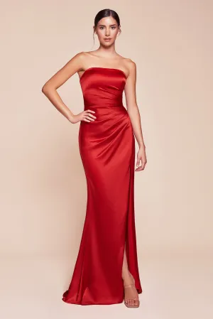 CINDERELLA DIVINE 7451 Strapless with Sash Satin Fitted Dress