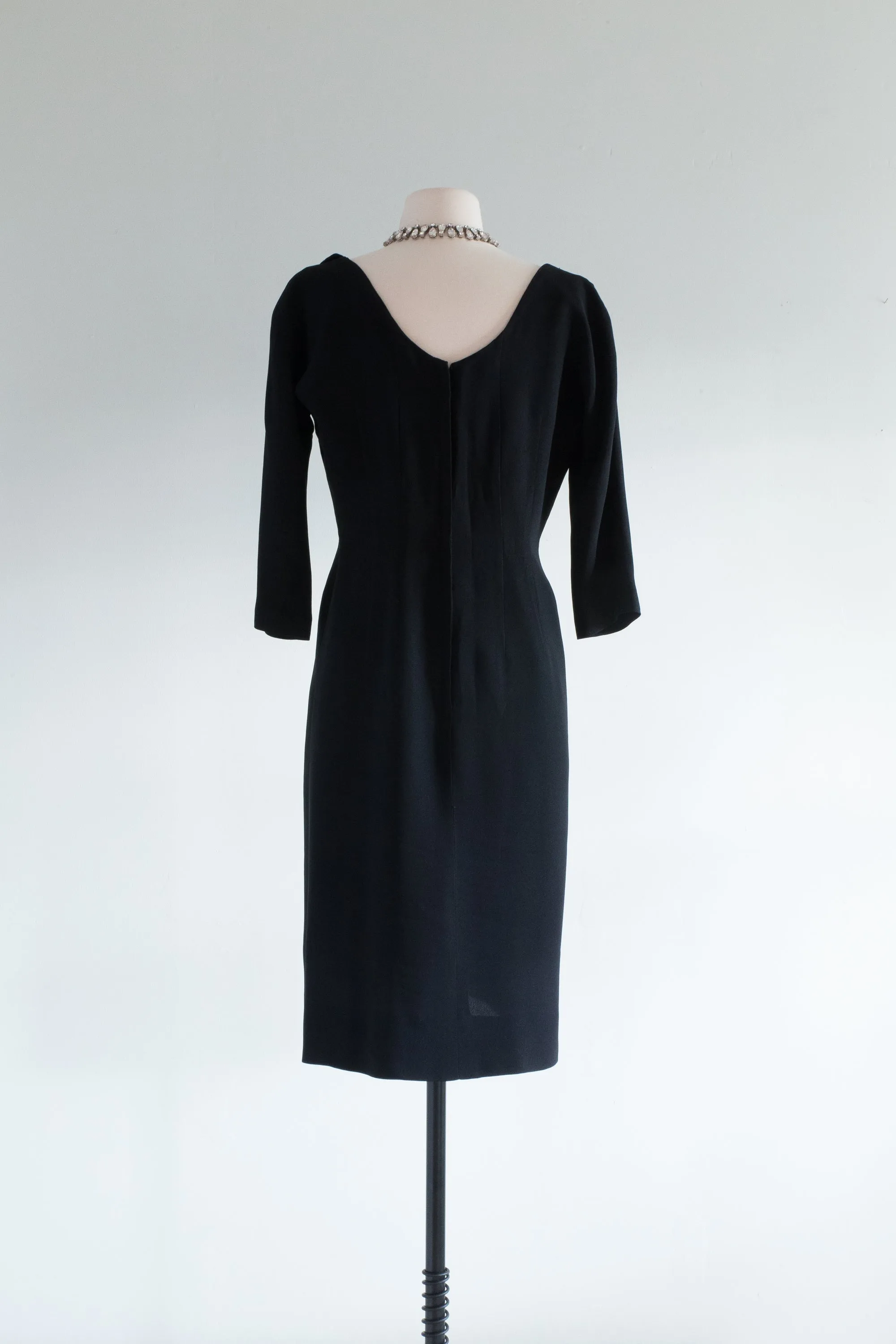 Classic 1950's Little Black Cocktail Dress With Rosettes By Jack Stern / M