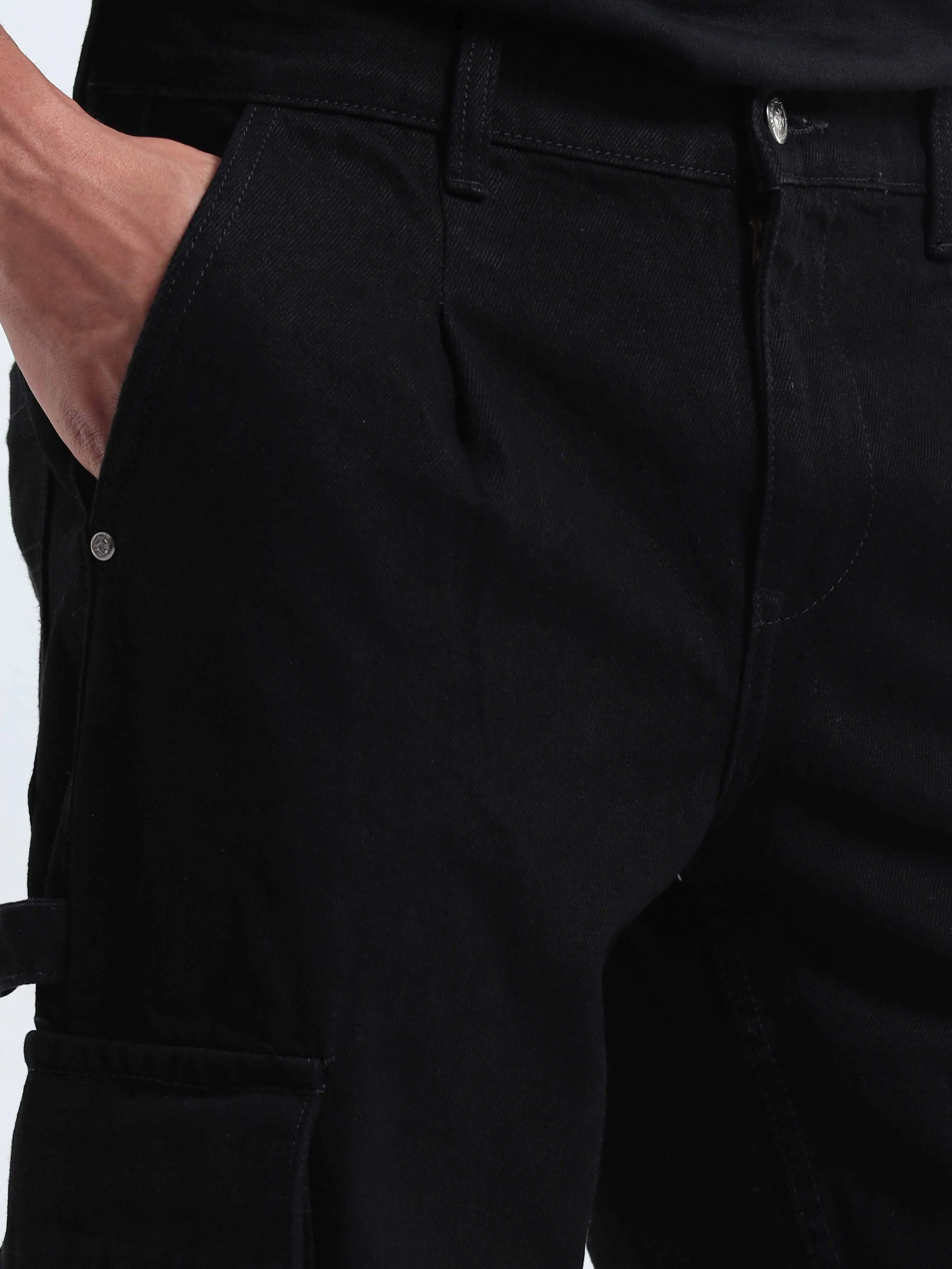 Classic Relaxed Black Double Cargo Denim