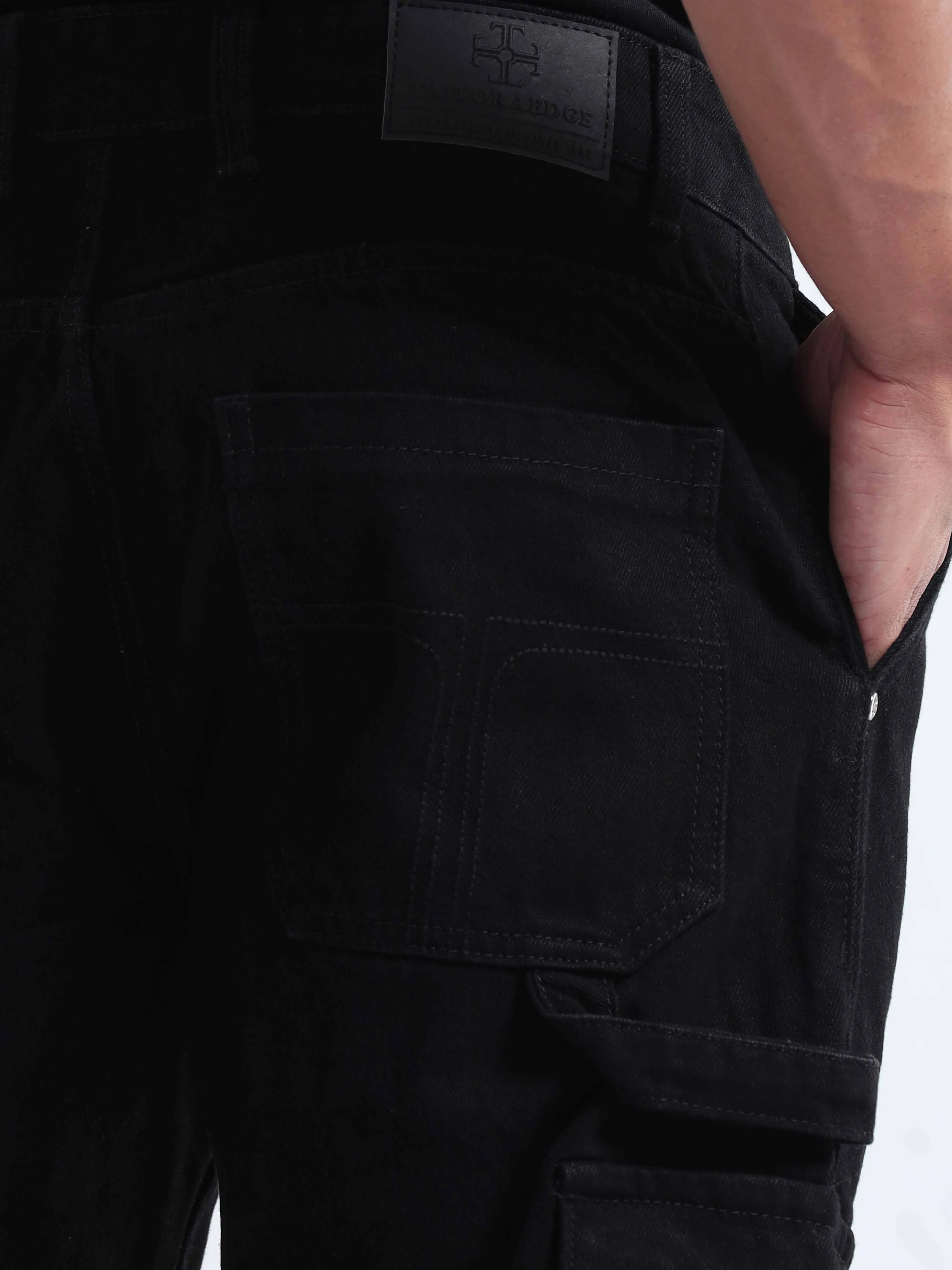Classic Relaxed Black Double Cargo Denim