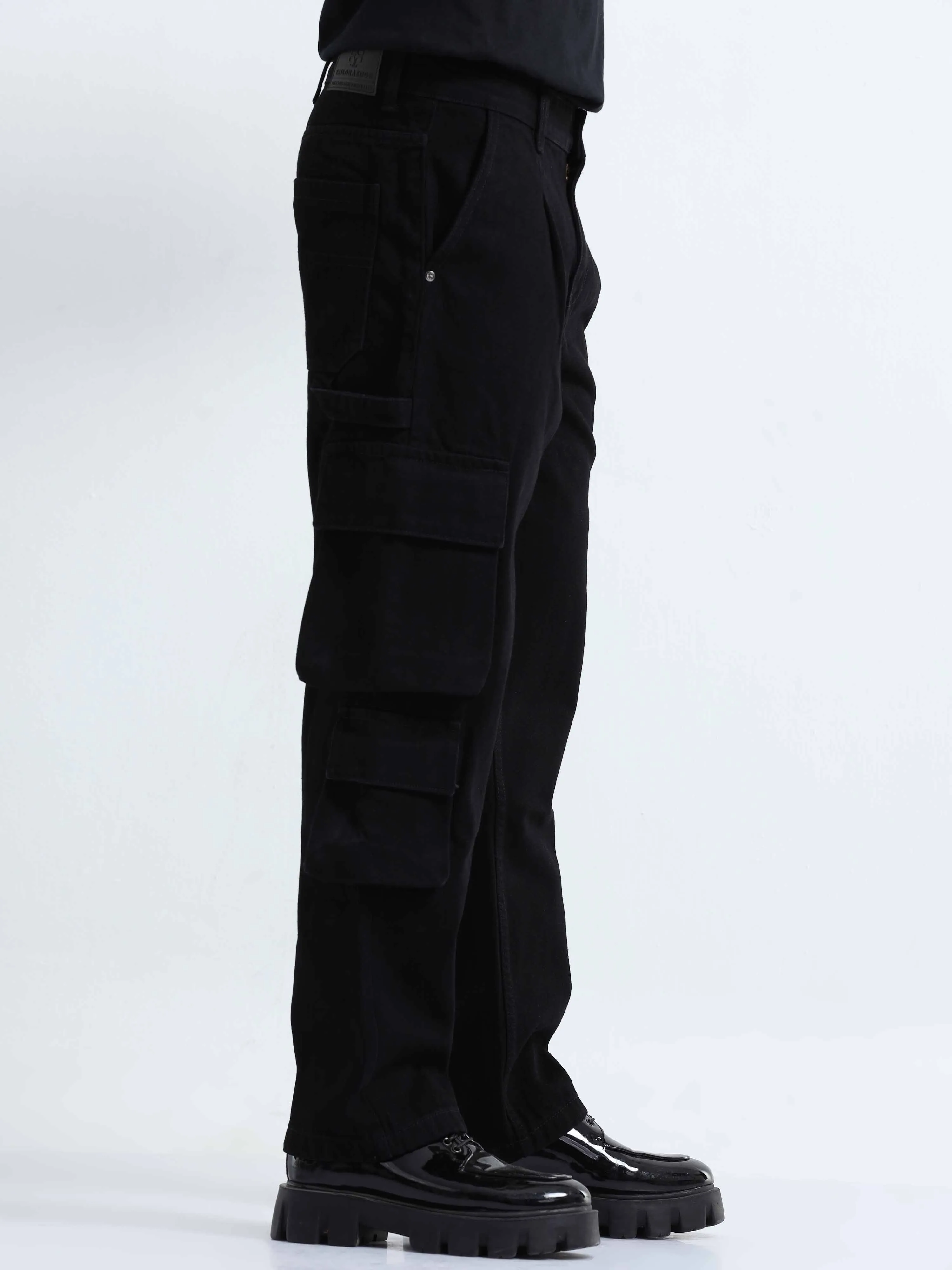 Classic Relaxed Black Double Cargo Denim