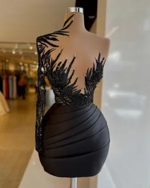 cocktail party dresses black beaded lace applique evening dresses short abendkleider robe de soiree de femme sexy formal dresses,EV3771