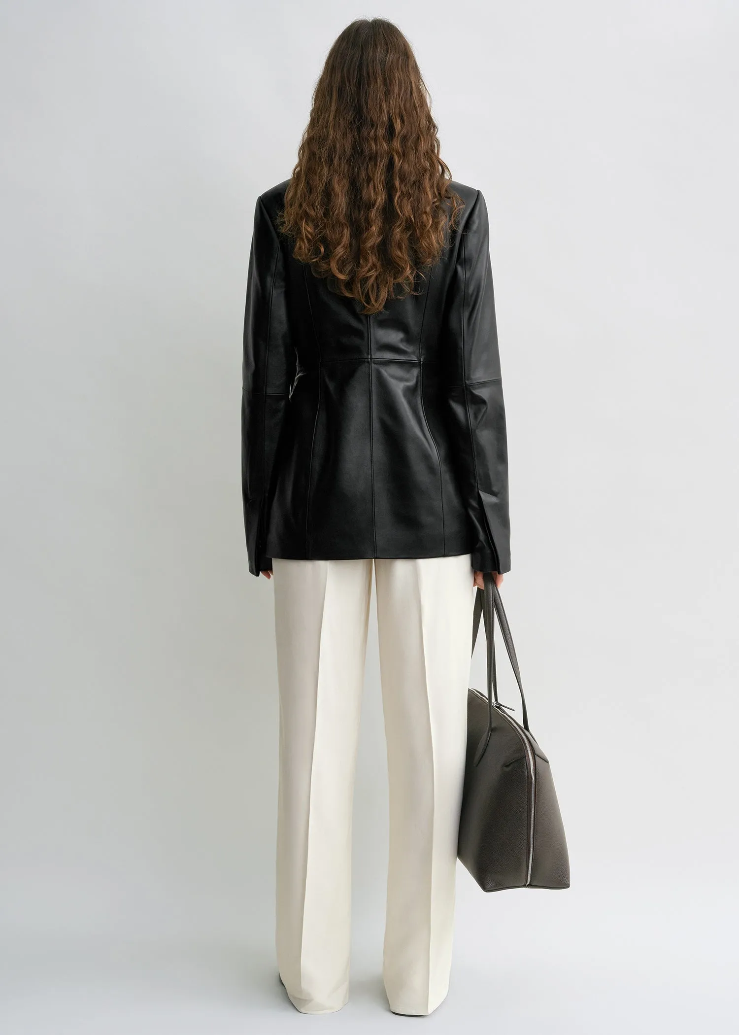Collarless leather jacket black