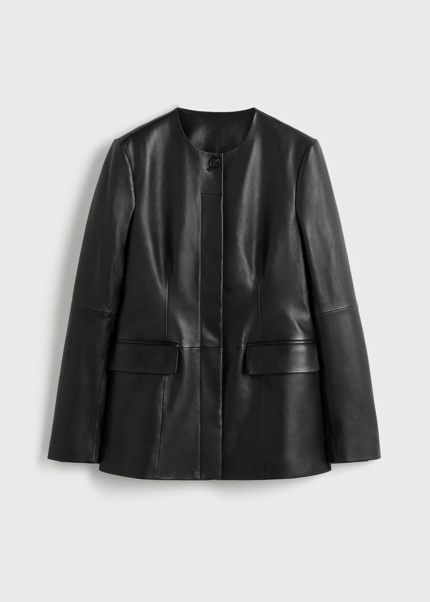 Collarless leather jacket black